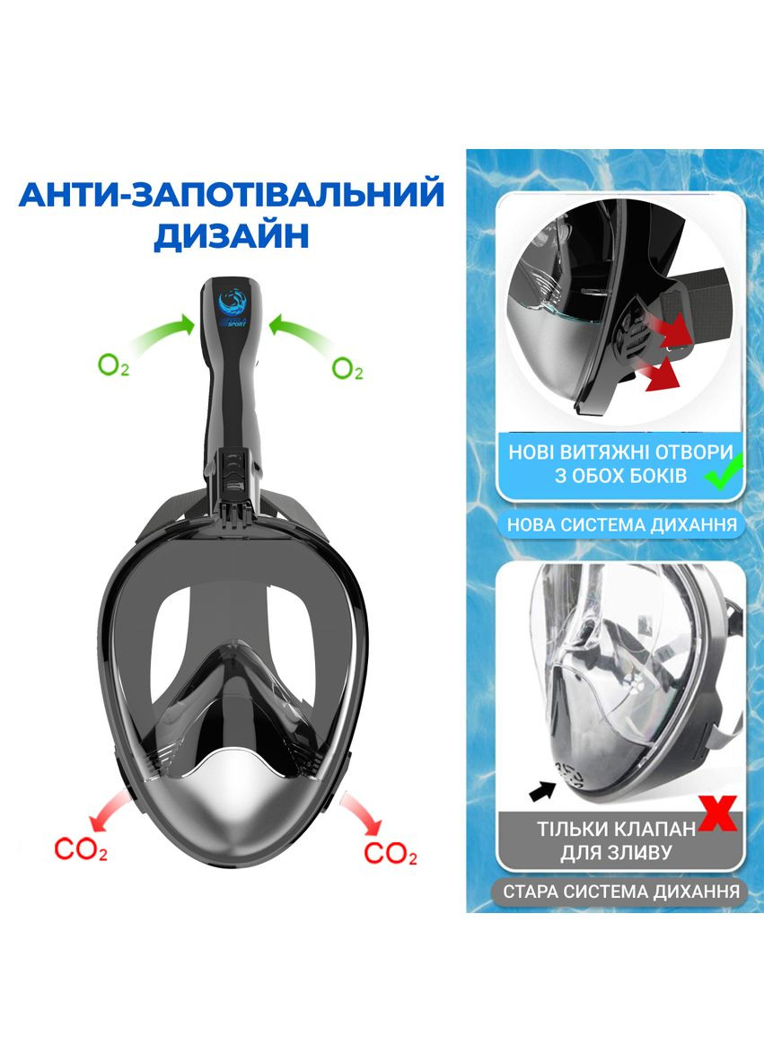 Маска для плаванья S/M 4.0 Полнолицевая панорамная Снорклинг Маска на все лицо для купания ныряния 4 клапана Инноваци VelaSport (273422203)