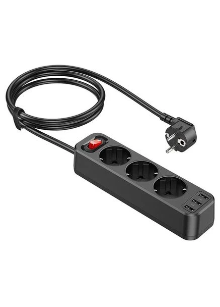Сетевой фильтр NS2 3-position extension cord socket(including 3*USB output) (EU/GER) 1.8M чорный (Уценка, повеждена упаковка) Hoco (376839198)