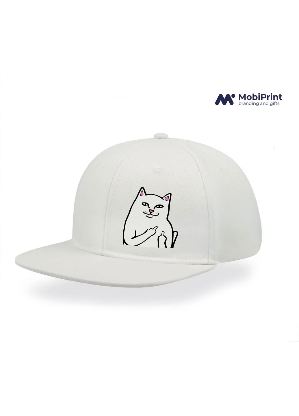 Кепка Snapback мем Білий Кіт с пальцем (meme Cat Middle finger) Білий (9276-2851-WT) MobiPrint (292866266)