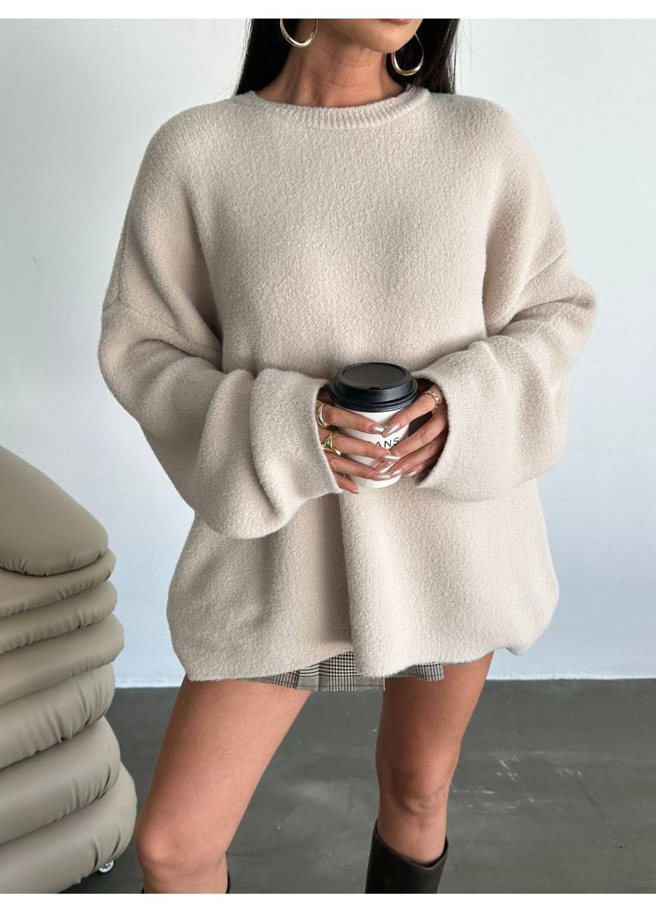 Бежевый демисезонный женский удлиненный свитер-туника Гермес