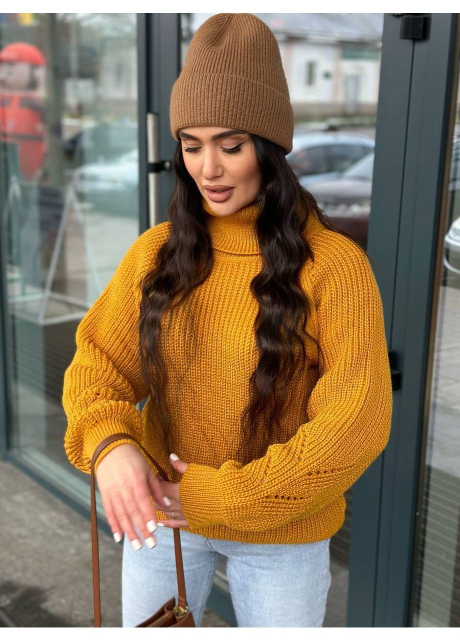 Горчичный женский вязаный свитер Osoblyva
