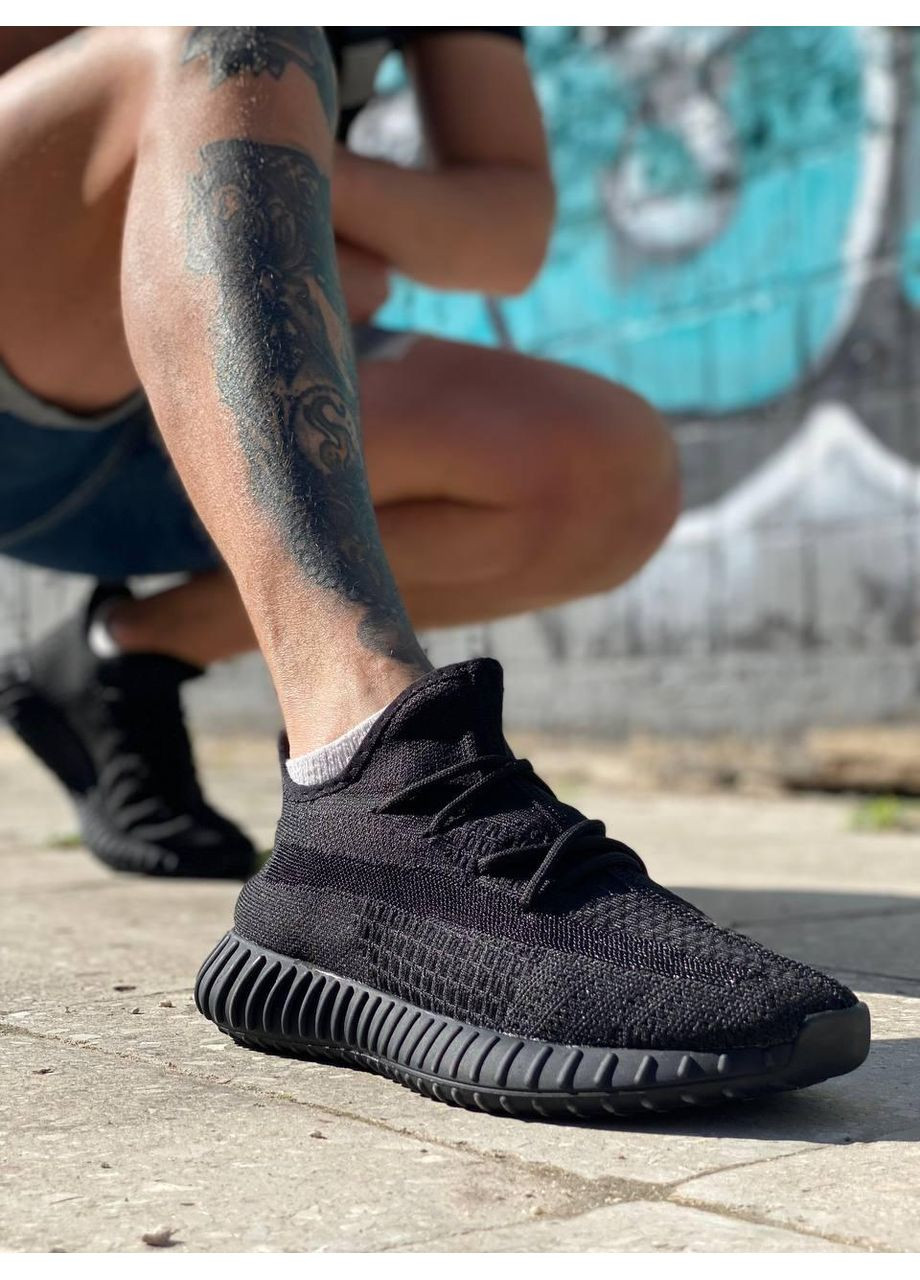 Чорні Осінні кросівки чоловічі adidas yeezy boost 350 v2 black адідас ізі буст No Brand
