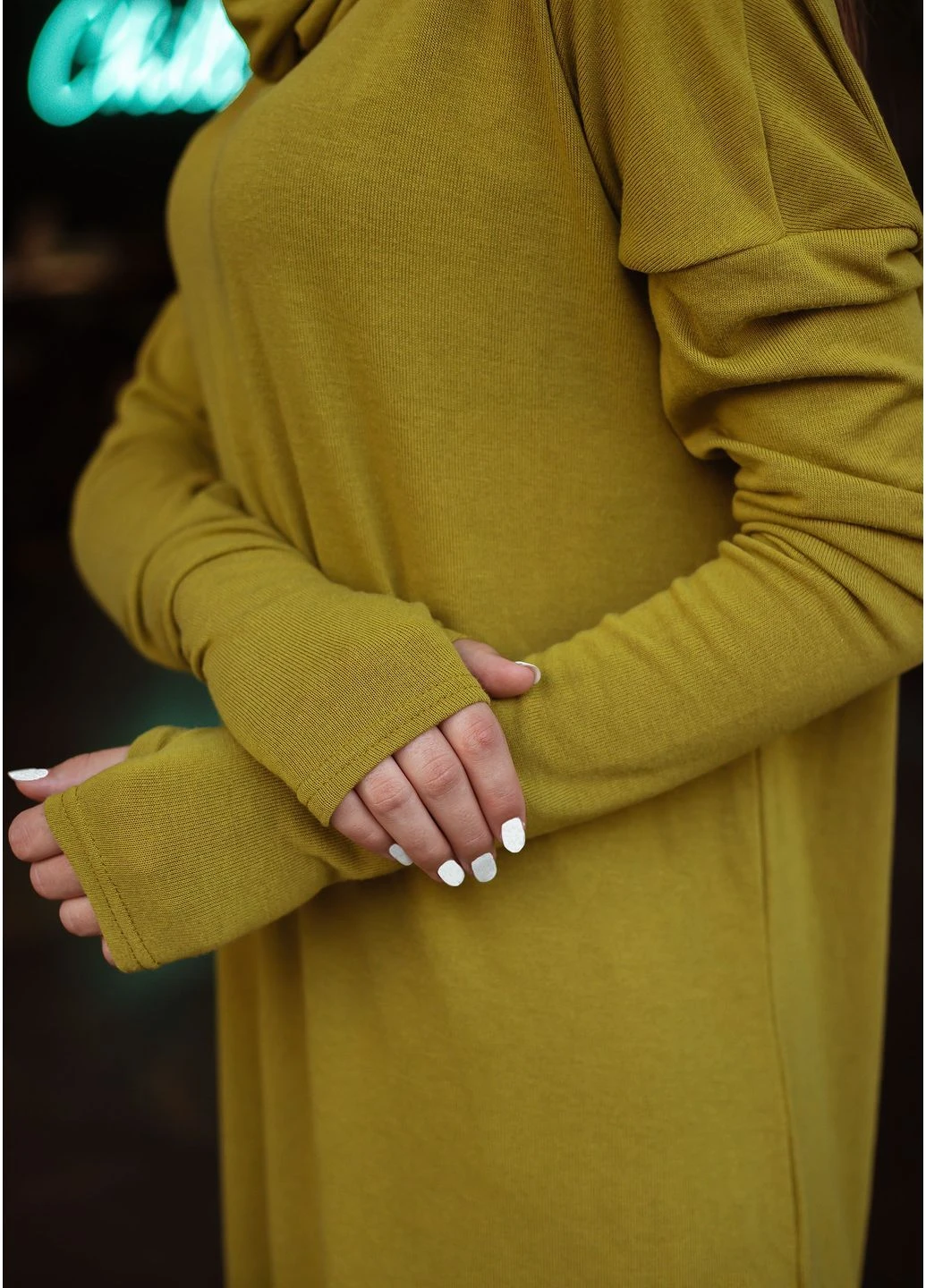 Горчичное повседневный, кэжуал платье-худые oversize с асимметричным низом INNOE