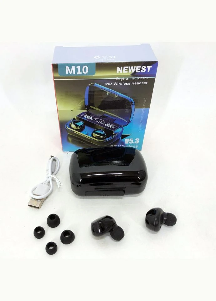 Беспроводные наушники M10 с микрофоном и док станцией-кейсом, беспроводные bluetooth наушники-гарнитура No Brand (386242183)