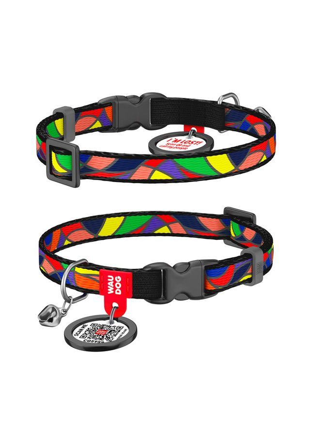 Нашийник для котів нейлоновий Nylon з QR паспортом, малюнок "Вітраж", пластиковий фастекс, Ш 10 мм, Дов 20-30 см WAUDOG (362584487)