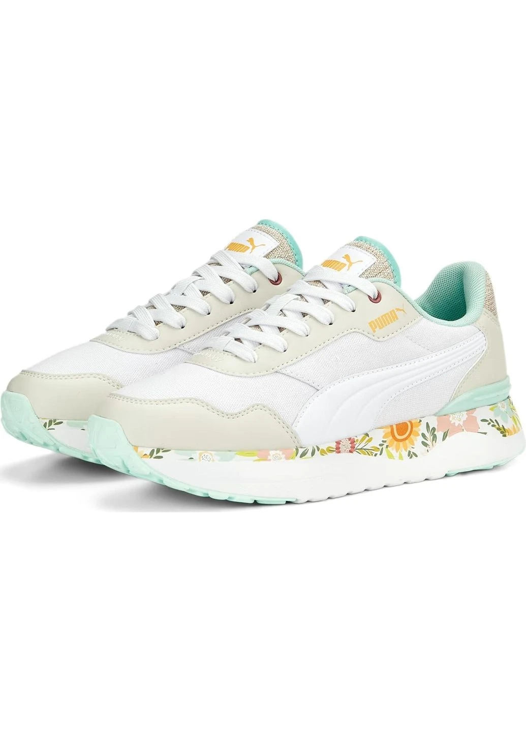 Кроссовки женские бело-бежево-мятные 389235-01 Puma R78 VOYAGE WILD GARDEN белые (396998494)