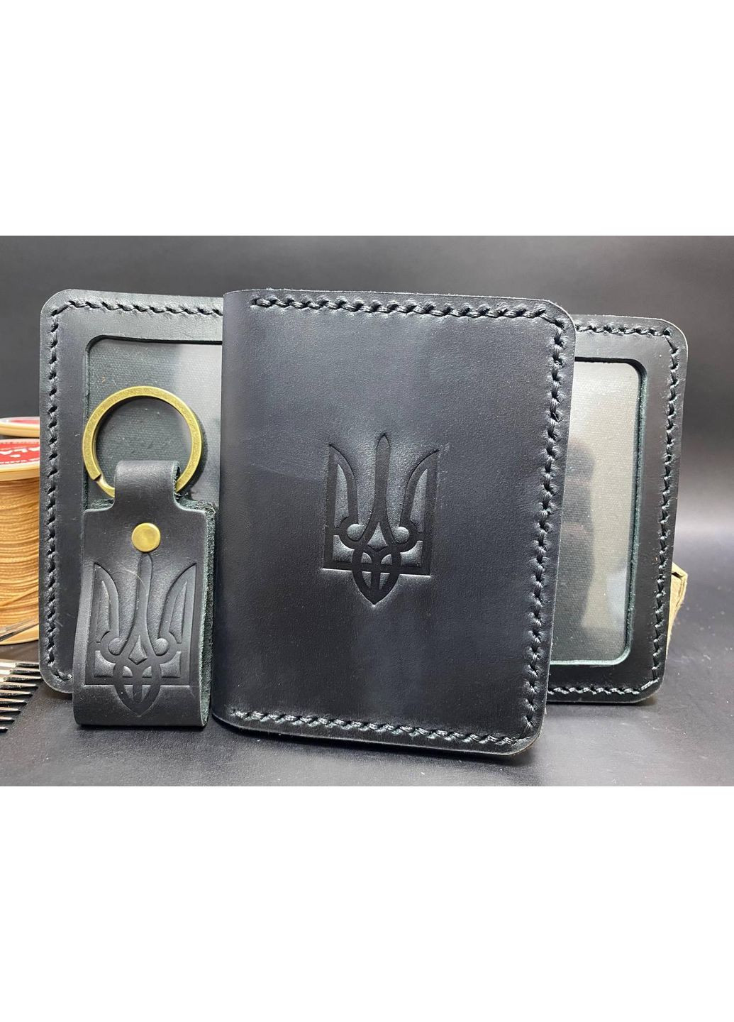 Обложка на ID Документы с Гербом из натуральной кожи Ручной работы Черный Цвет. Обложка на Права No Brand (356508871)