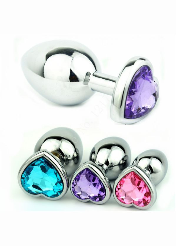 Анальная пробка М 3.4 см серебрянная сердечком Swarovski M Love Crystal большая Focus (303887868)