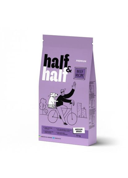 Сухой корм для взрослых собак средних пород, с говядиной, 12 кг Half&Half (364787003)