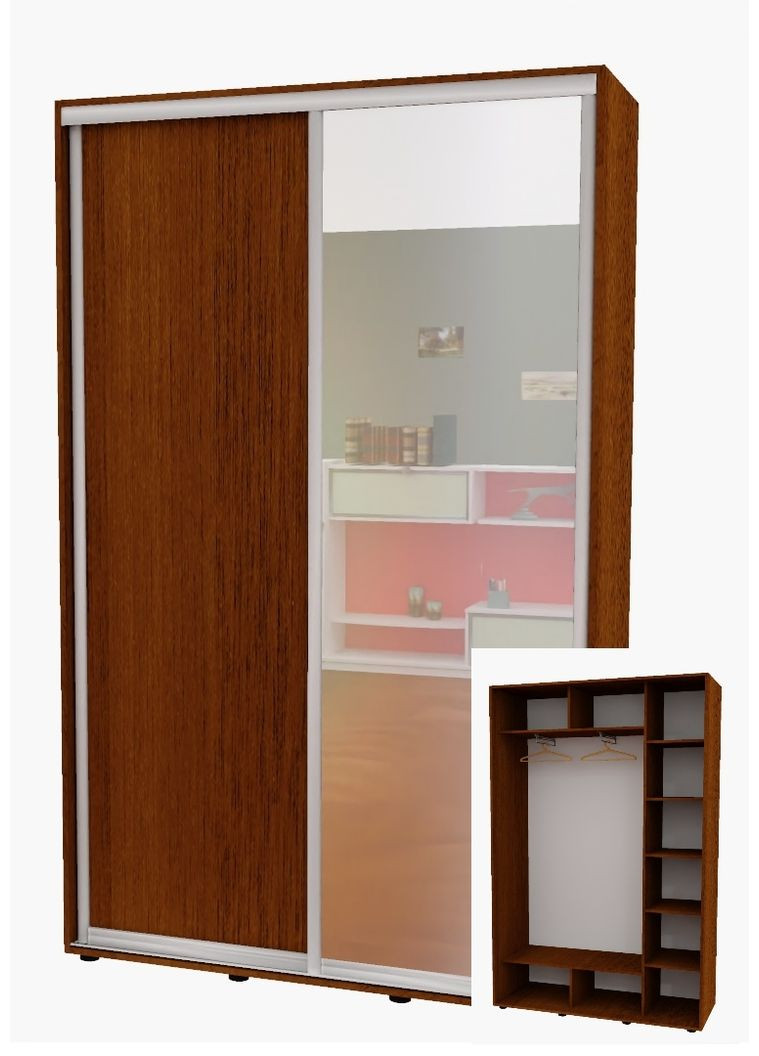 Шафа-купе дводверна 160*45*220 см Горіх лісовий 2 двері ДСП + Дзеркало Алекса (356771591)