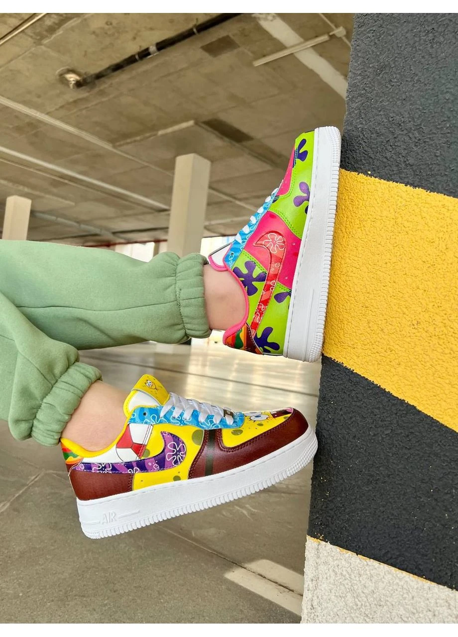 Цветные летние кроссовки nike air force low spongebob найк аир форс No Brand