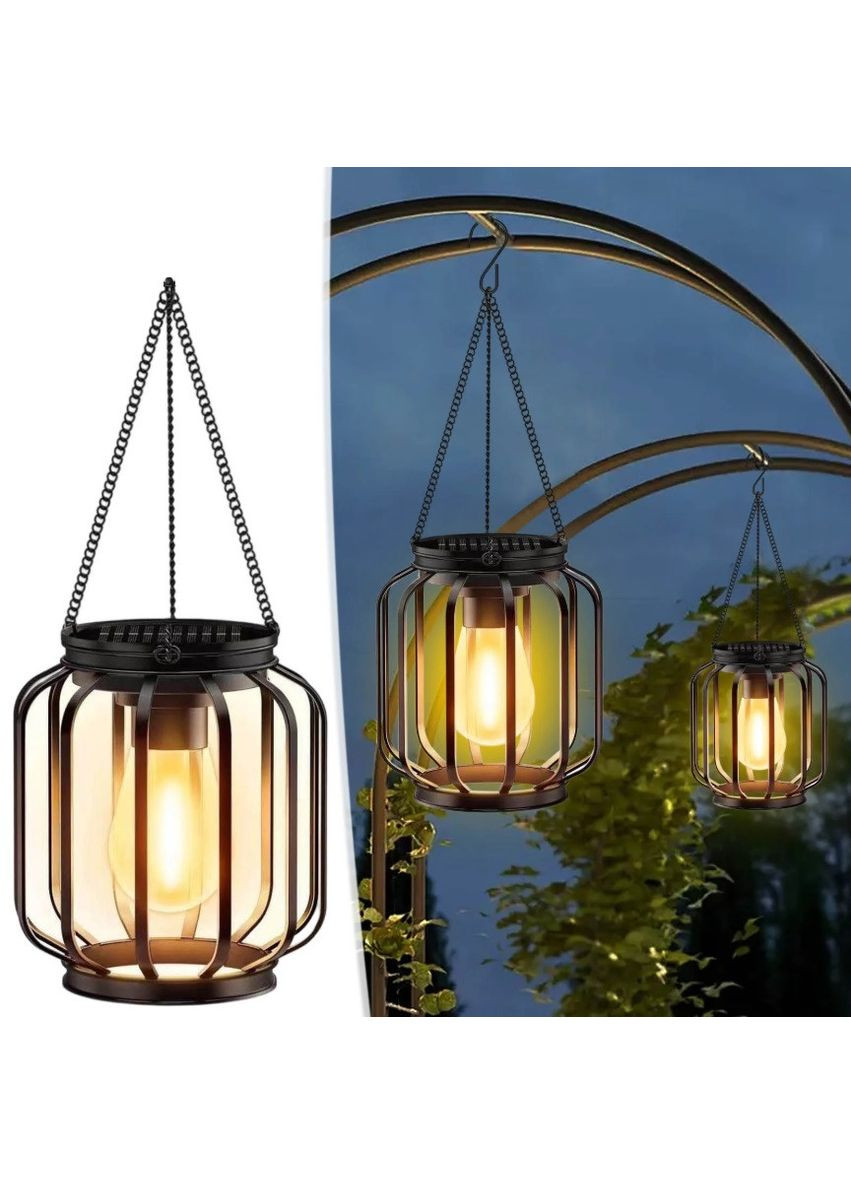 Металевий садовий ліхтар підвісний Сутінки на сонячній батареї, теплий білий Po Fanu (363192881)