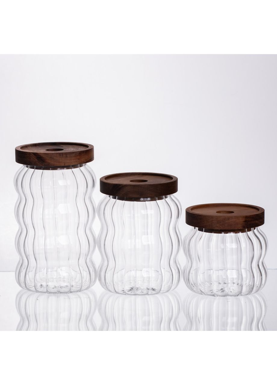 Набор стеклянных банок с бамбуковыми крышками 400 600 800 мл контейнеры для сыпучих продуктов для хранения пищи Yiwu (370432895)