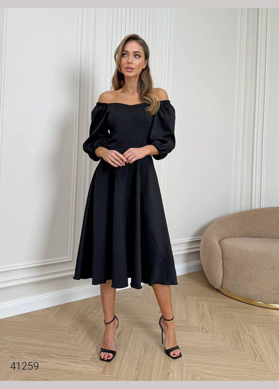 Чорна повсякденний сукня довжини міді Liton однотонна