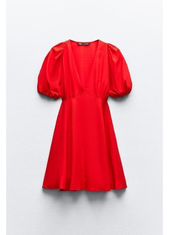 Червона коротка сукня з рукавами-балонами Zara