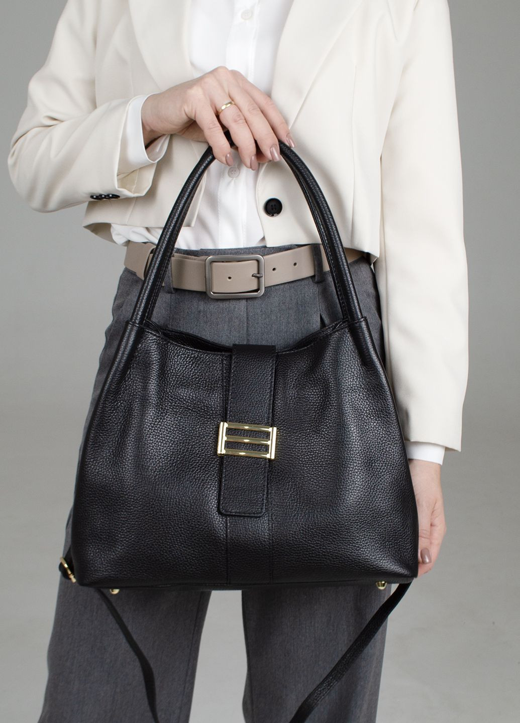 Сумка жіноча шопер шкіряна 03602 з 2 ручками чорна Virginia Conti (303543566)