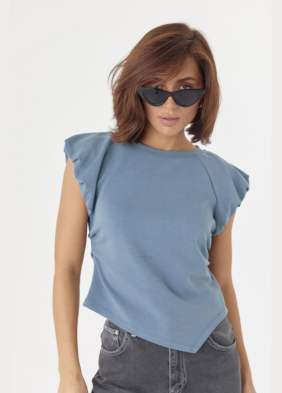 Сіра демісезон жіноча футболка з пишними рукавами 28375 з коротким рукавом Lurex