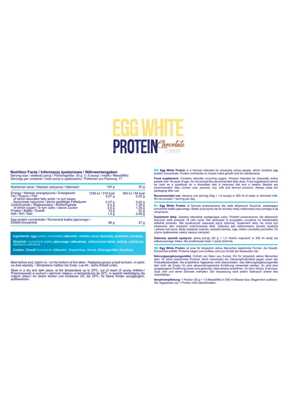 Яєчний білок у порошку Egg White Protein 510г шоколадний концентрат для фітнесу протеїн для росту м'язів Allnutrition (368977893)