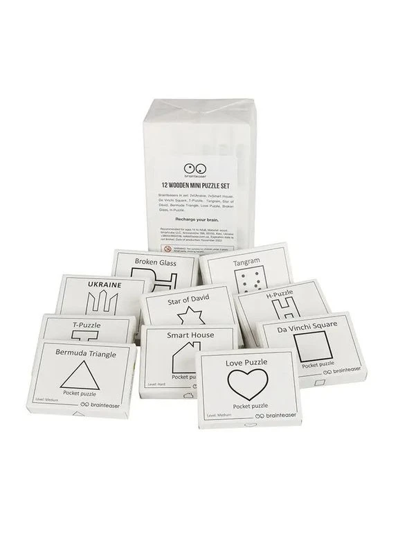 Набір дерев'яних головоломок "Wooden mini puzzle set" заморочка 12en Заморочка (392267601)
