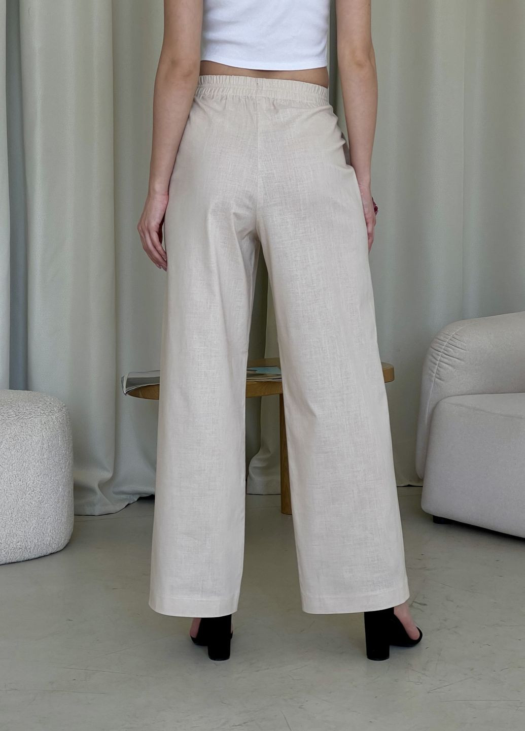 Літні льняні широкі штани палаццо пояс на резинці Merlini Торіо (291120423)