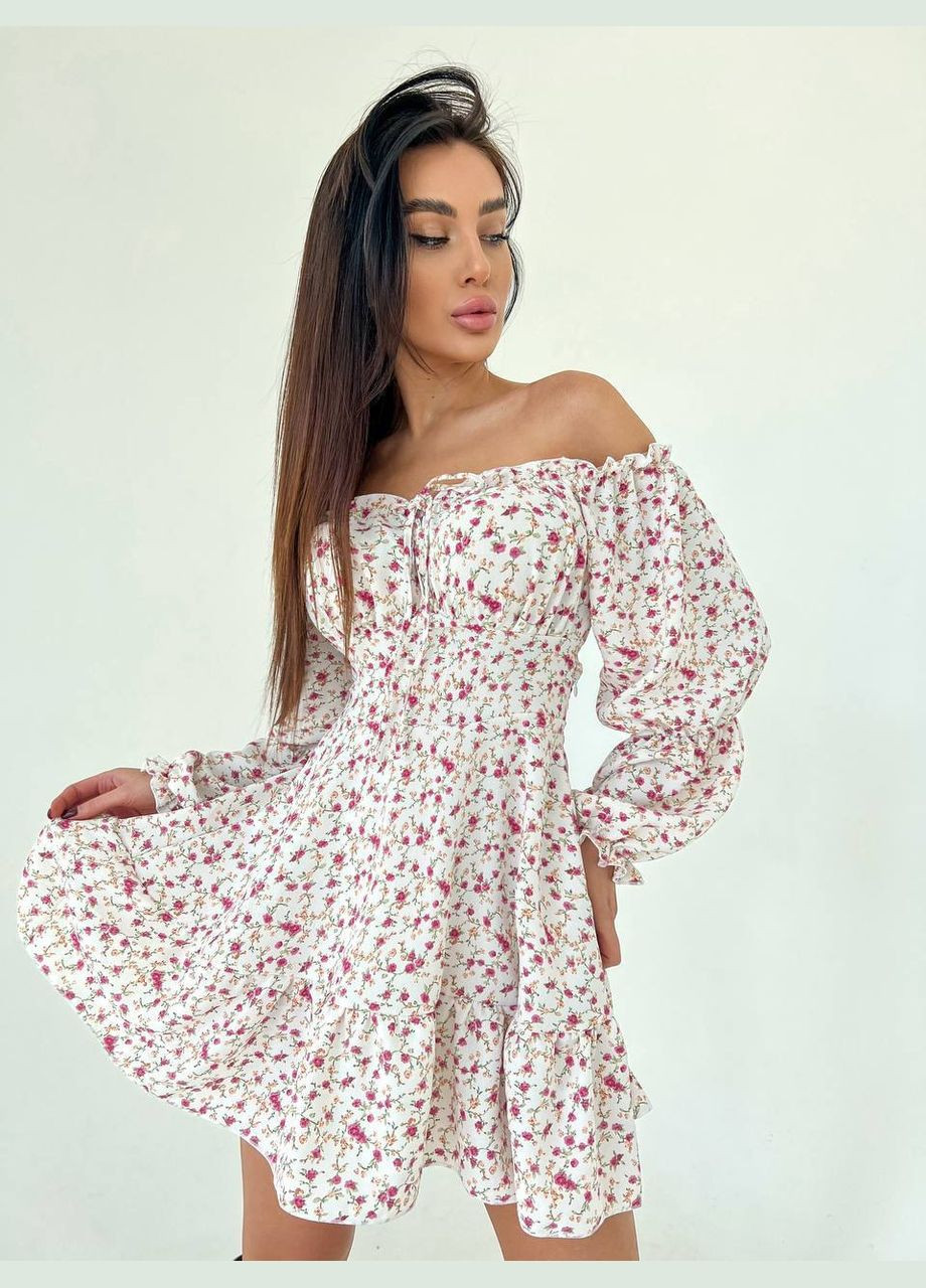 Молочна сукня жіноча в квіти No Brand