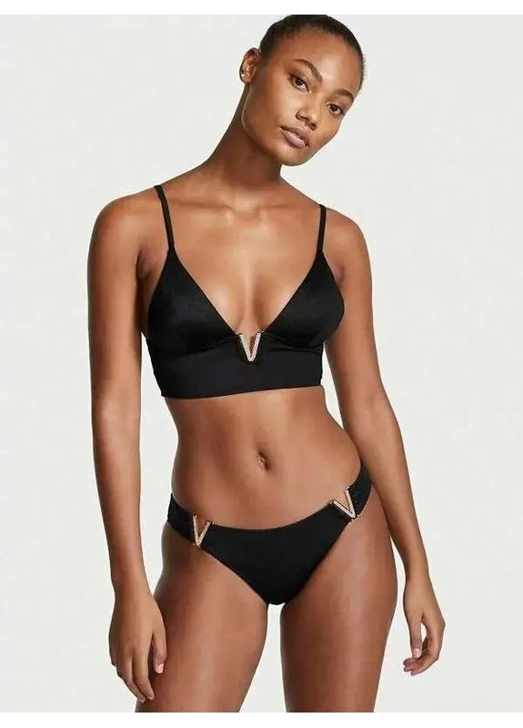 Черный летний женский стильный купальник с v-образными пряжками "vicki", подчеркивающий женственность и уверенность пландж, раздельный No Brand купальник з V-подібні пряжками "Vicki" червоний