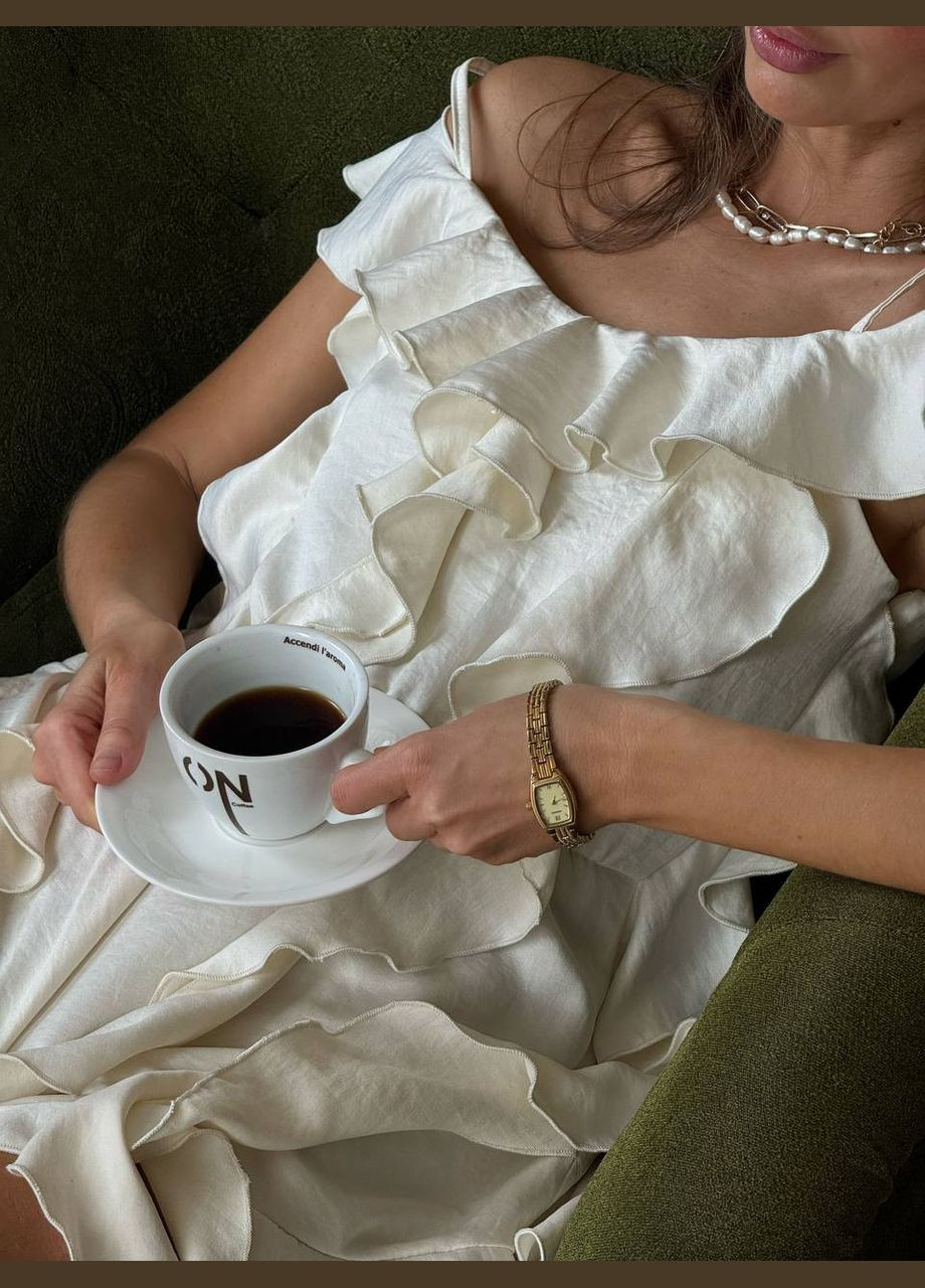 Сатиновий комбінезон з воланами Україна комбінезон-шорти кремовий святковий, повсякденний, кежуал, коктейльний сатин