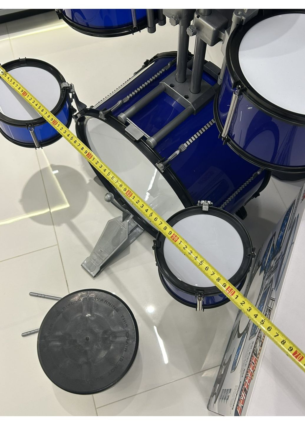 Барабанна установка 5 барабанів з паличками та стільчиком Синя (7988) No Brand (371646996)