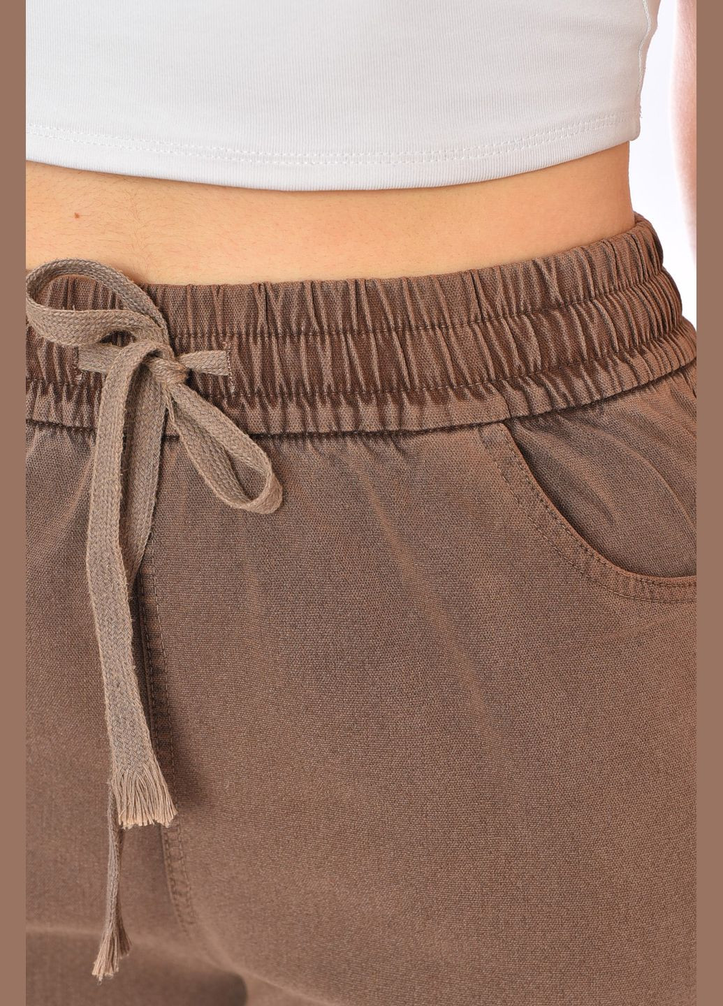 Штани жіночі однотонні коричневого кольору Let's Shop (322668733)