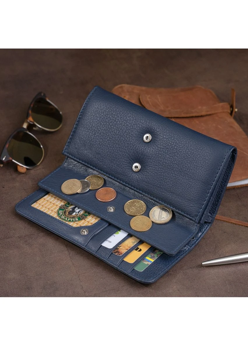 Гаманець шкіряний в два складання жіночий Синій 18,5х9,5х2,5 см st leather (391299595)