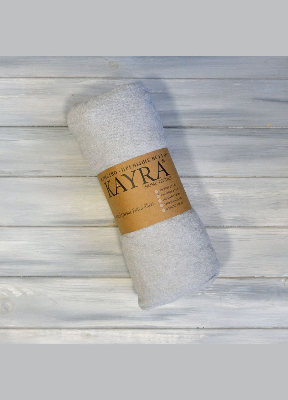 Простирадло 180х200+25 см махрове на резинці Світло-сіре Kayra (318382031)