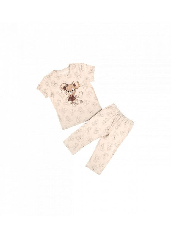 Персиковая пижама для девочки с коротким рукавом Donella Капрі