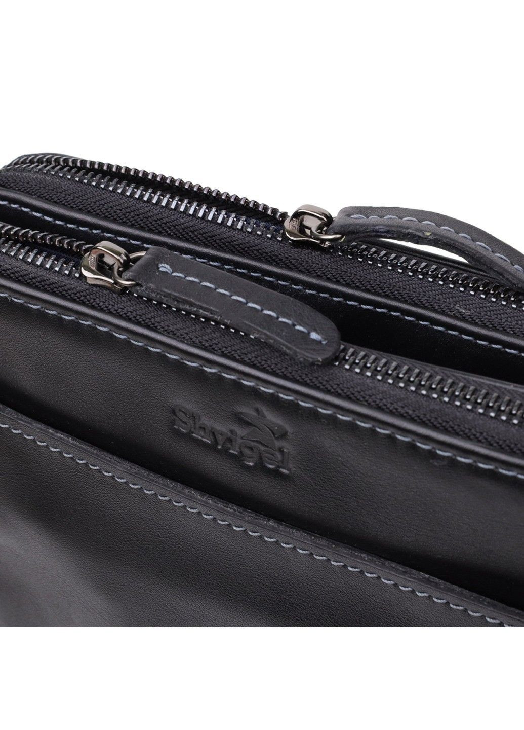 Красивая мужская сумка через плечо из гладкой натуральной кожи 20871_1 Черный Shvigel (362971713)