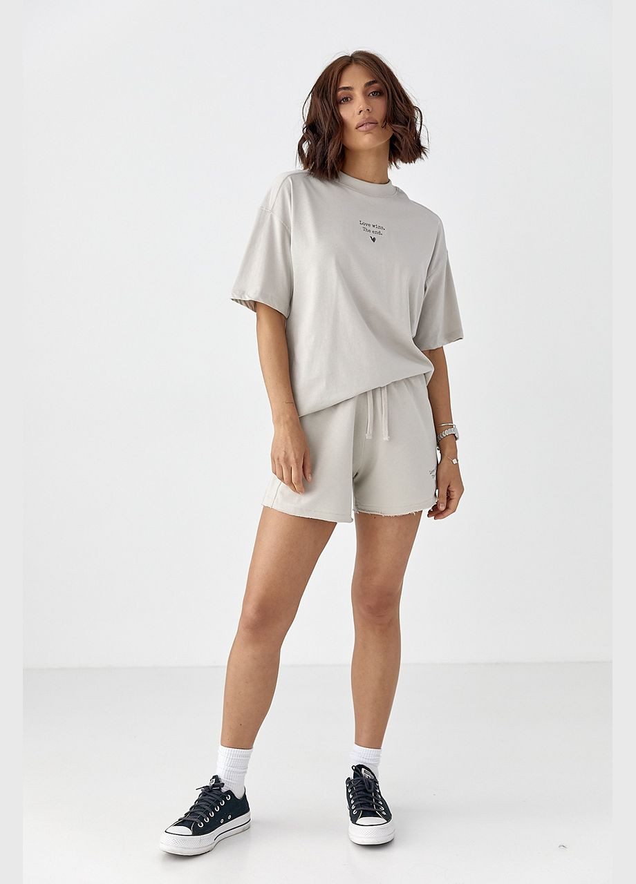 Летний спортивный костюм с шортами - серый цвет Lurex (340917563)