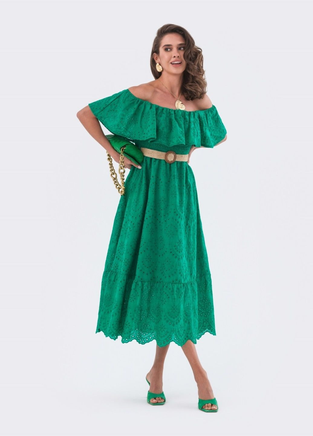 Зеленое длинное платье из прошвы зелёное Dressa
