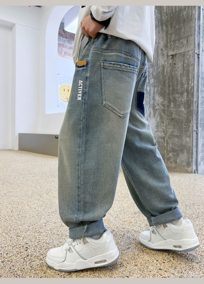 Синие широкие джинсы для мальчика, стиль оверсайз. Jeans