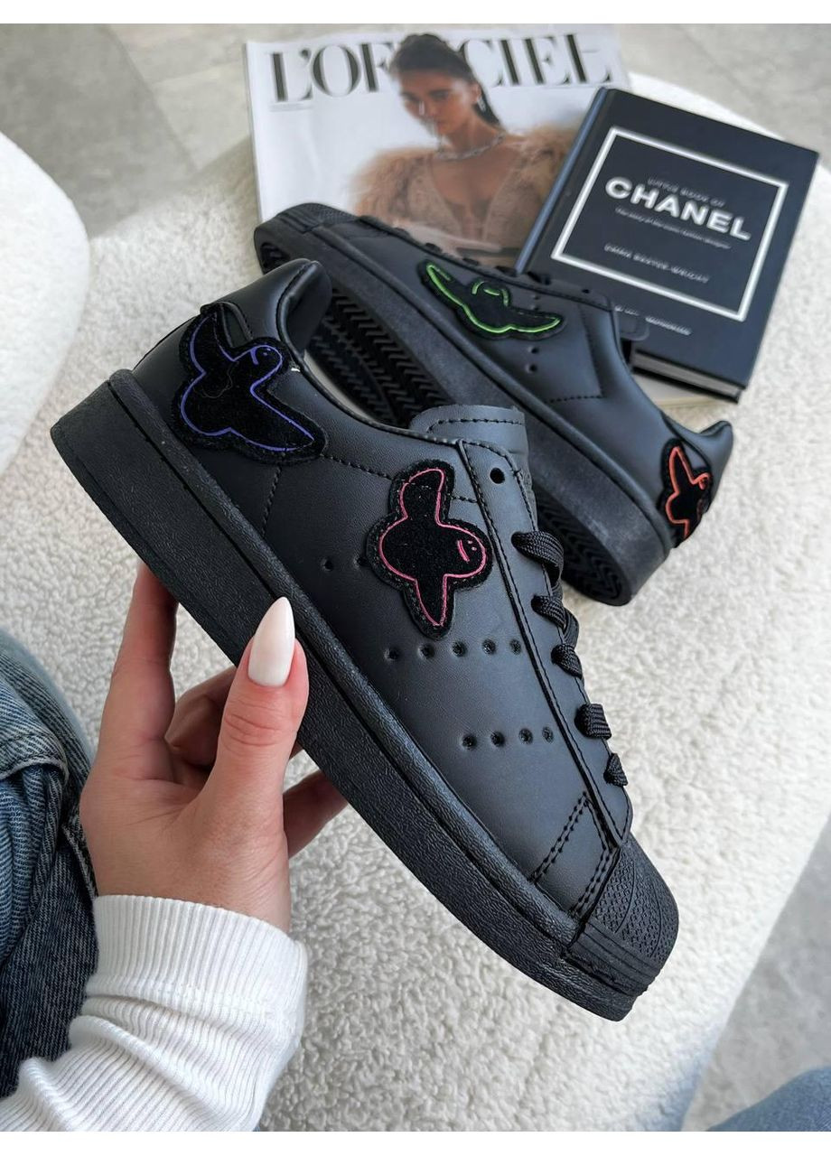 Черные демисезонные кроссовки мужские adidas superstar black ghost адидас суперстар No Brand