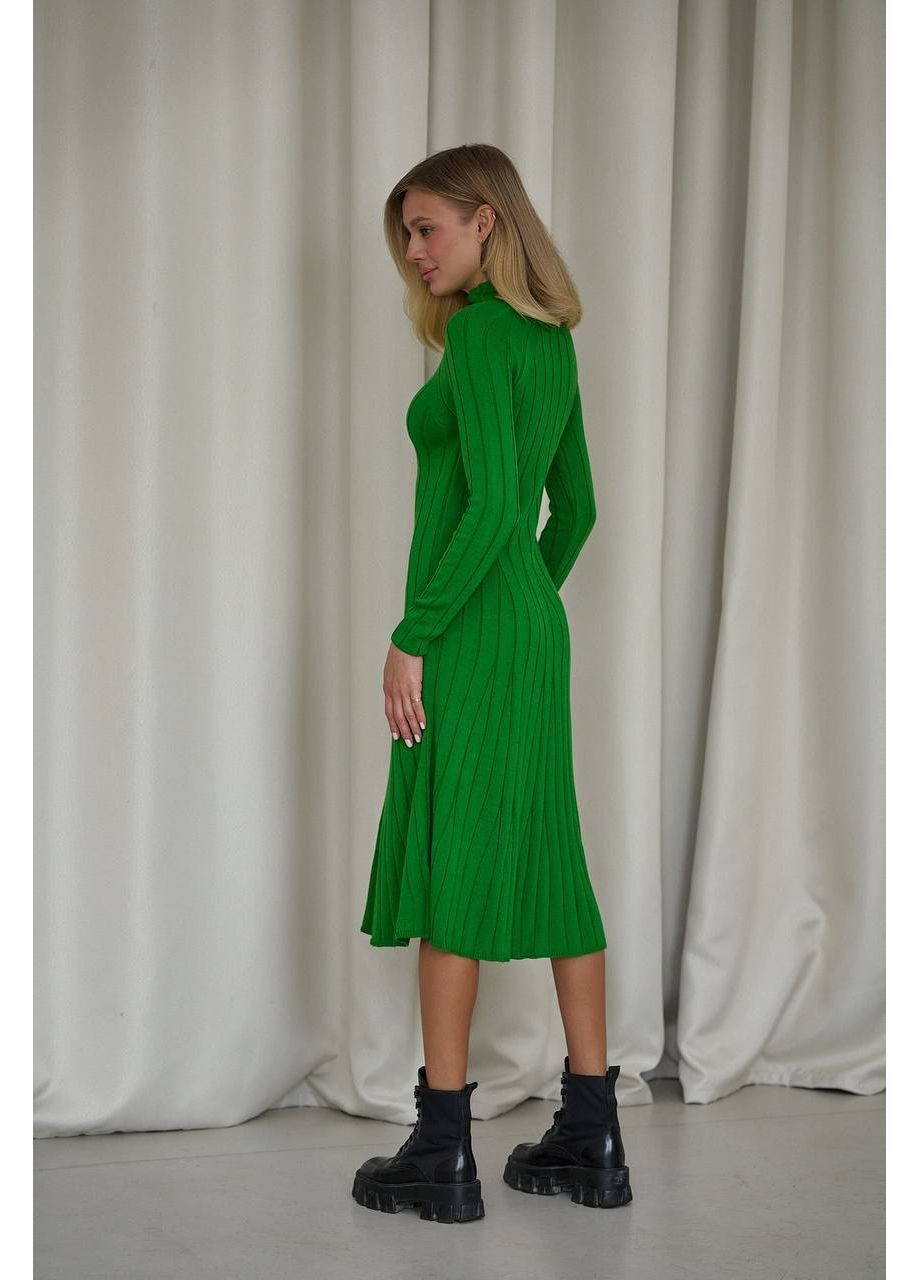 Зеленое повседневный, деловое, кэжуал платье из трикотажа с высоким воротником 💫💫💫 с юбкой-солнце Україна однотонное