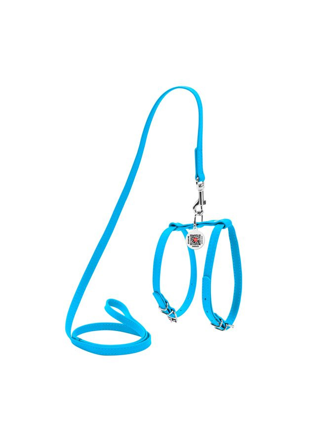 Шлея з повідцем для собак шкіряна Glamour з QR паспортом, Ш 9 мм, А 20-30 см, В 30-40 см блакитний WAUDOG (326836909)
