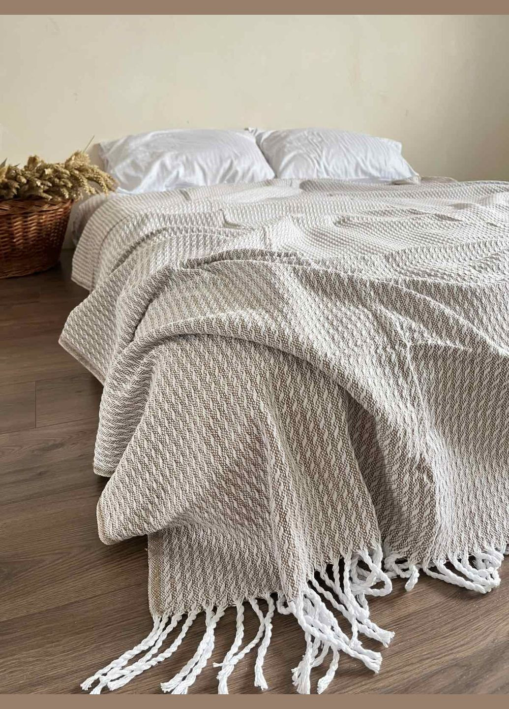 Плед Latvia бавовняний з китицями бежевий 170х210 см ZEINTEX Плед\Покривало (314962019)