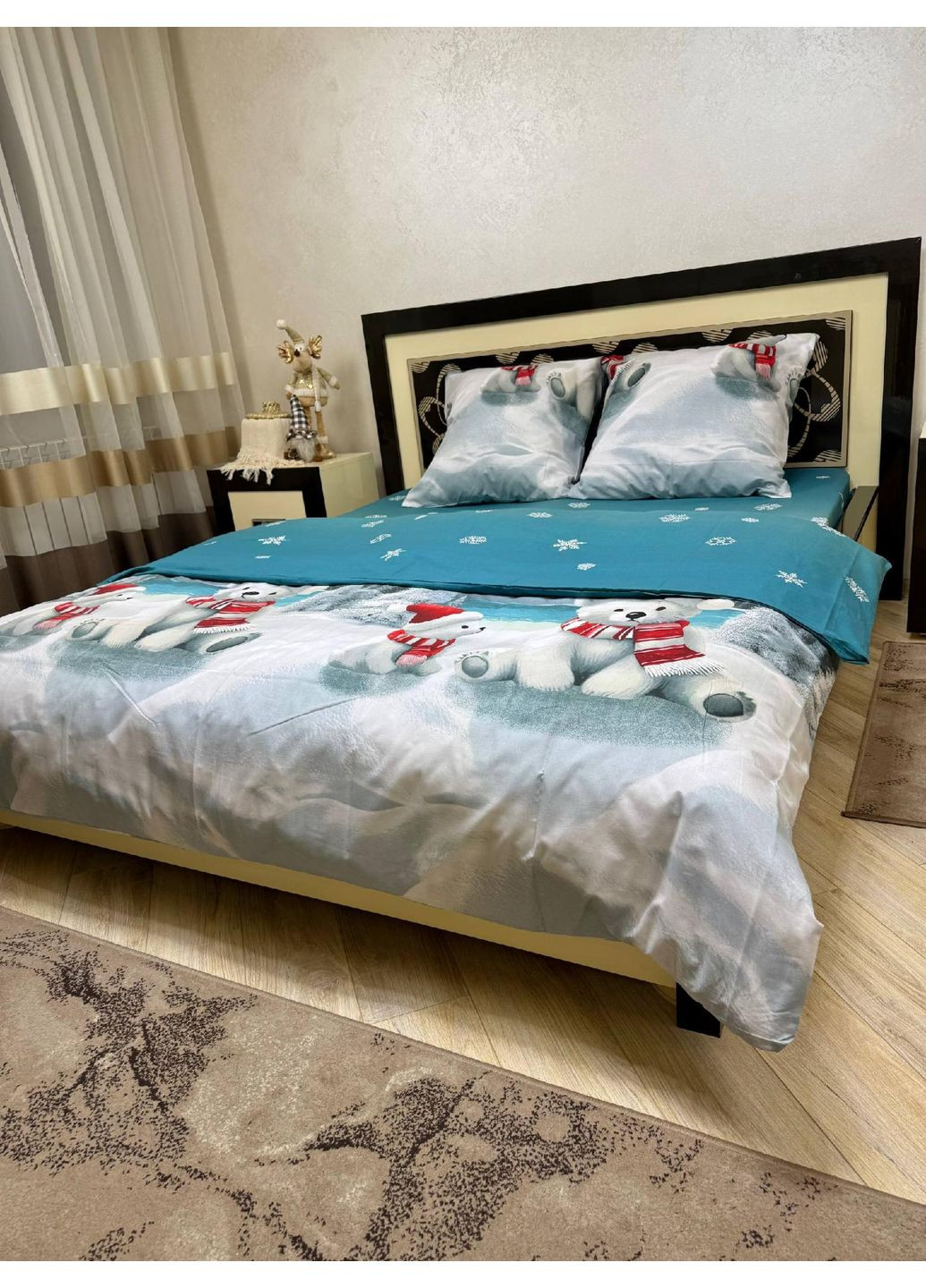 Постельное белье новогоднее хлопковое Арктика Евро 200 x 220 Бязь Голубое 70 х 70 No Brand (362414439)