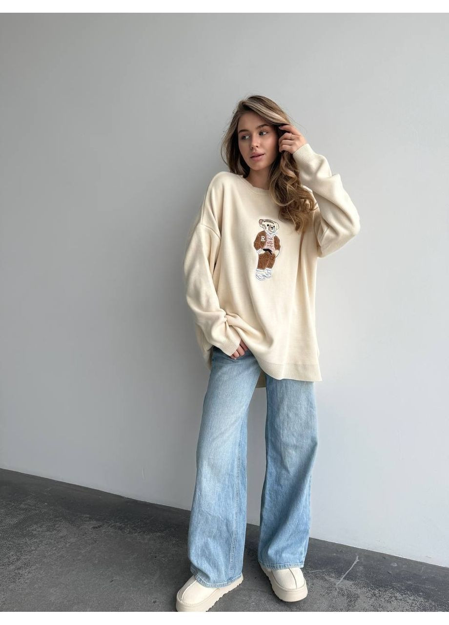 Молочный демисезонный cветр мишка, цвет молочный Fashion