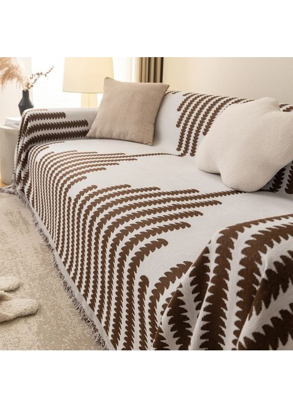 Плед покрывало для дивана и кровати, чехол для мягкой мебели 180х230 см, бело с узором. No Brand (363045044)