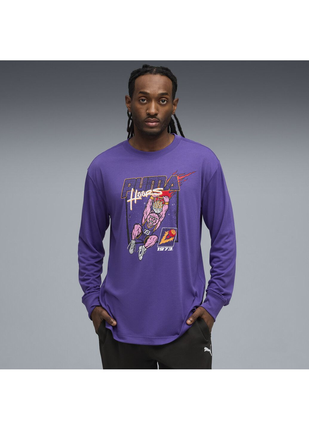 Лонгслів Hoopstel LS Tee Puma однотонний пурпурний спортивні бавовна, поліестер, віскоза
