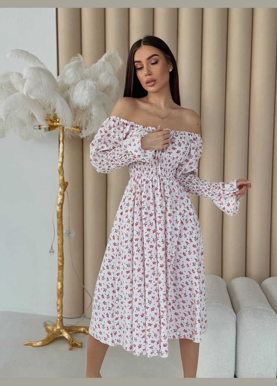 Белое повседневный женское платье FINO Mode с цветочным принтом