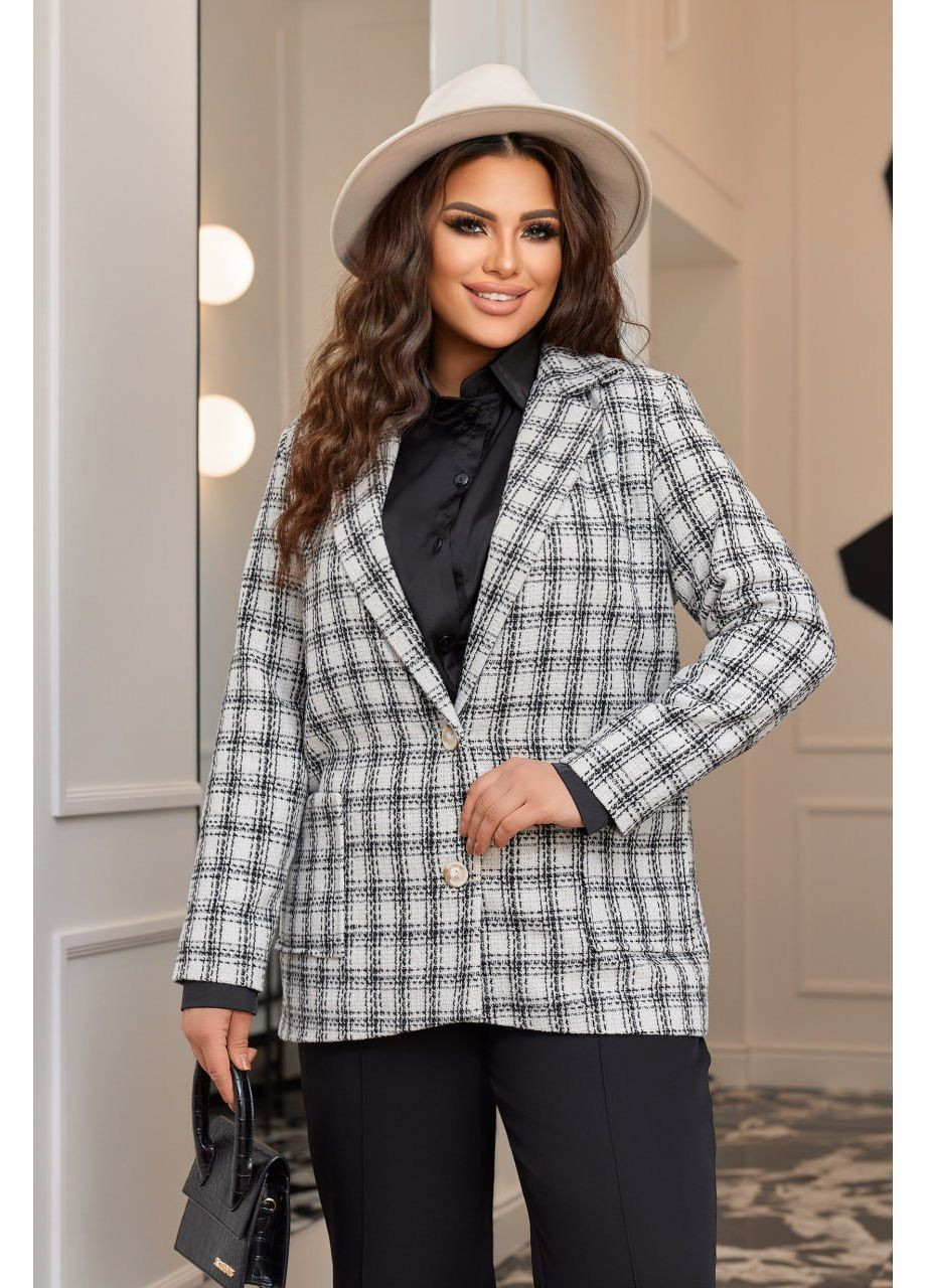 Белый женский пиджак женский букле Style Point в клеточку - всесезон