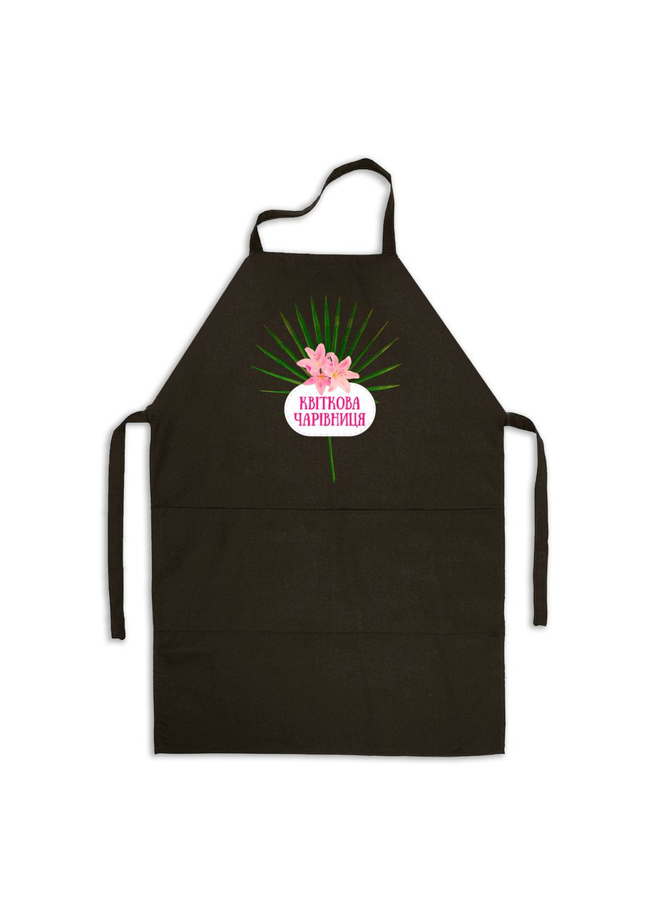 Фартук черный кухонный с оригинальным принтом для флориста "Цветочная волшебница. Лилии" Кавун (316113881)