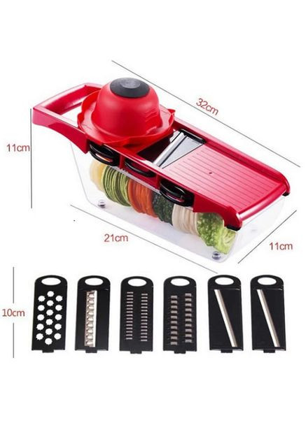 Мультистайлер овочерізка ручна на 1.5 л 6в1 для овочів і фруктів з контейнером слайсер терка міні комбайн Червона No Brand (363831181)