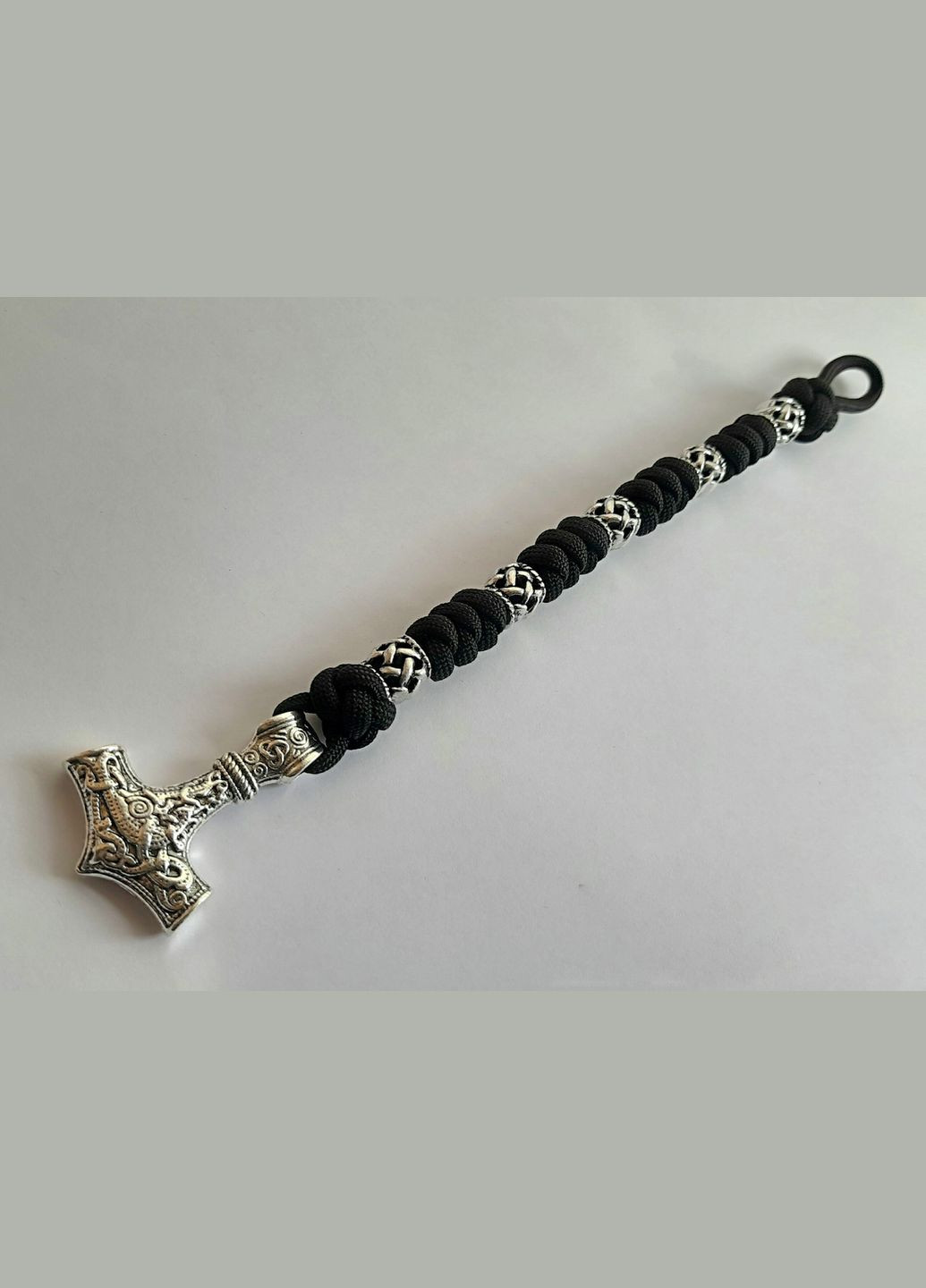 Браслет з паракорду з Молотом Тора та бусинами з нержавіючої сталі + брелок у подарунок No Brand (341738739)
