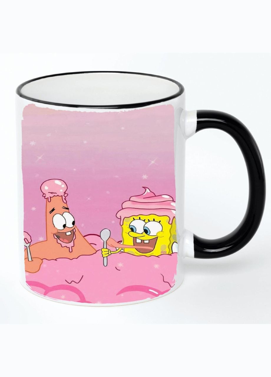 Чашка Губка Боб Мультик #013 (кухоль, кружка) Біла з чорною ручкою 330 мл No Brand (322716623)